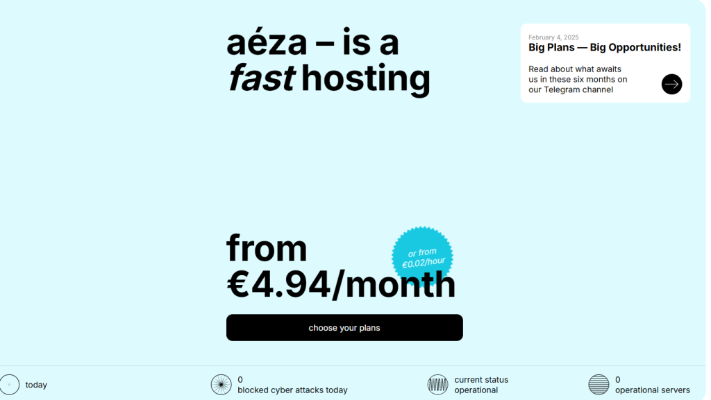 aeza：便宜瑞典VPS云服务器100M带宽不限流量仅需€1/月，4G内存/1核(Ryzen)/10gNVMe